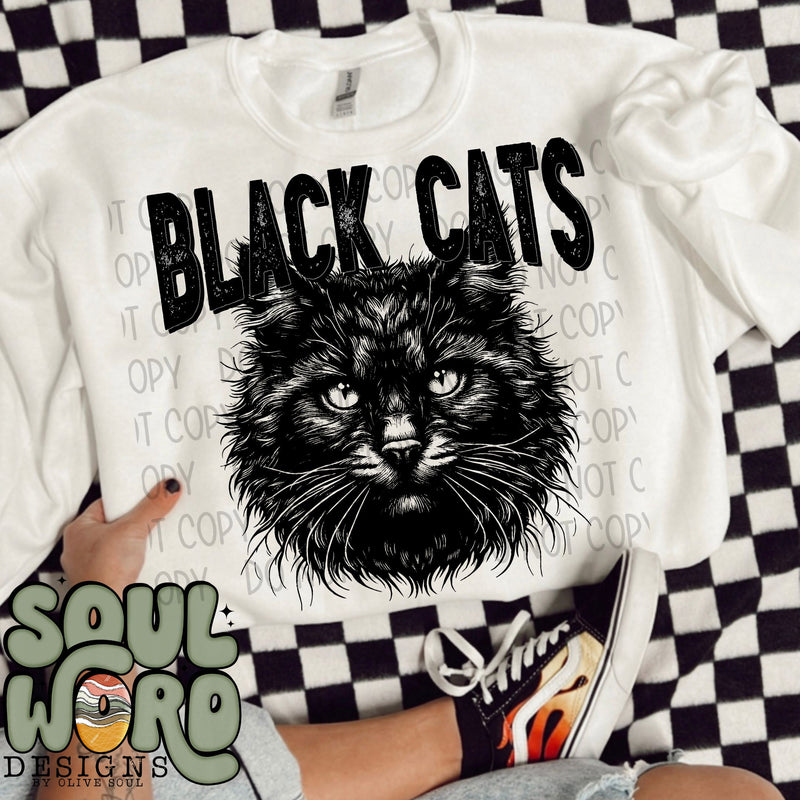 Black Cats Mascot Black & White - DIGITAL DOWNLOAD