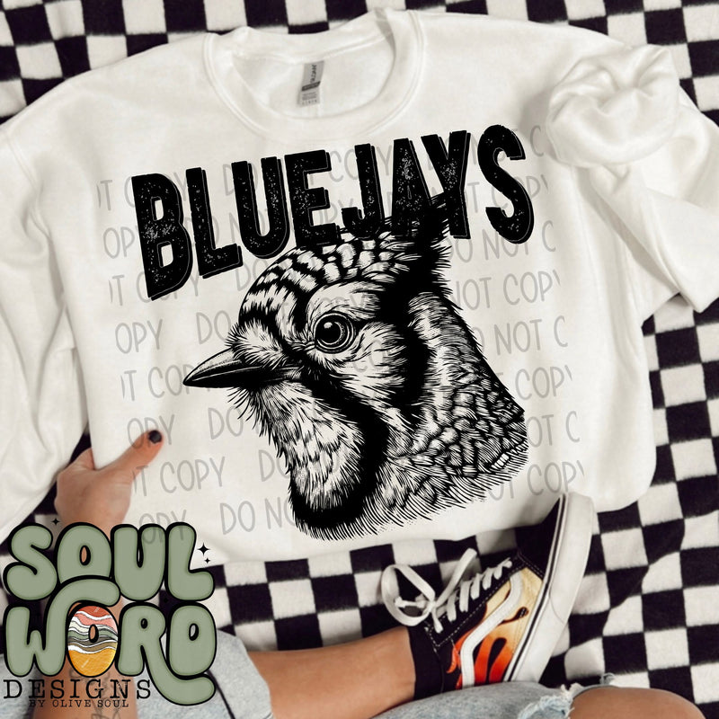 Blue Jays Mascot Black & White - DIGITAL DOWNLOAD