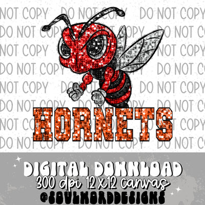 Red Hornets Sequin Mascot - DIGITAL DOWNLOAD