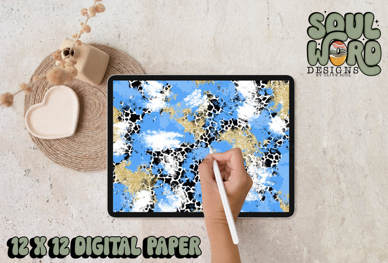 Columbia Blue Gold Spots Mashup-12x12 Digital Paper Design - DIGITAL DOWNLOAD