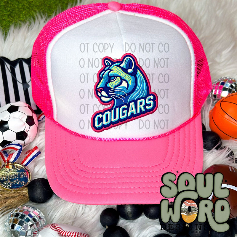 Neon Hat Patch Faux Embroidered Cougars Mascot - DIGITAL DOWNLOAD