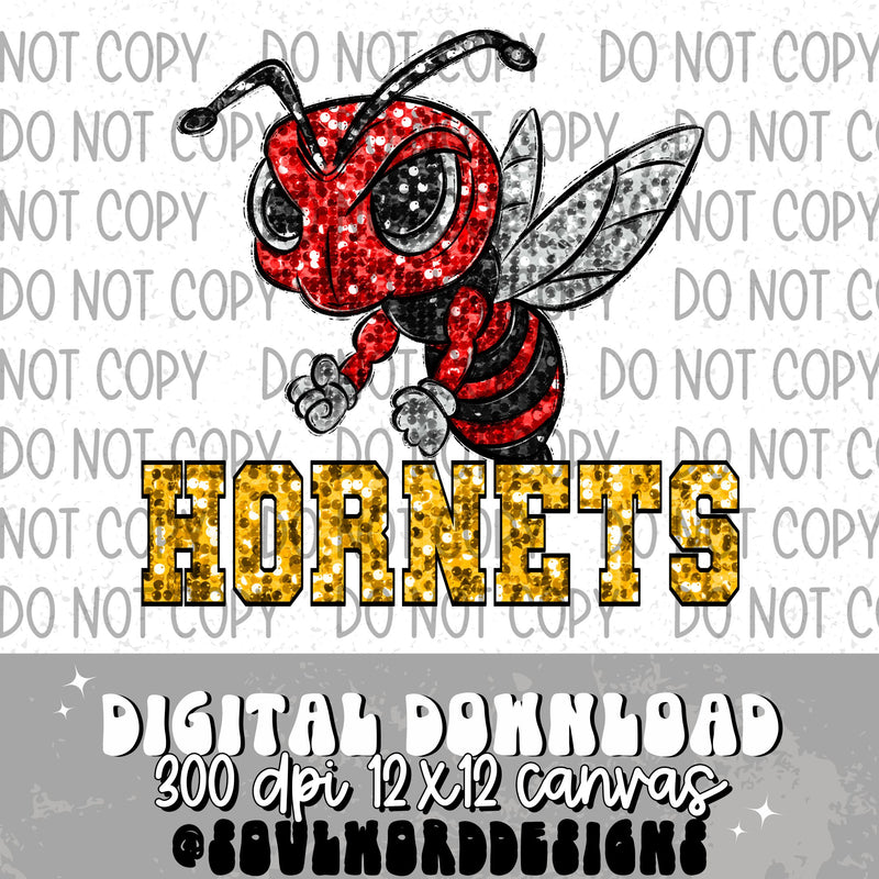 Red Hornets Sequin Mascot - DIGITAL DOWNLOAD