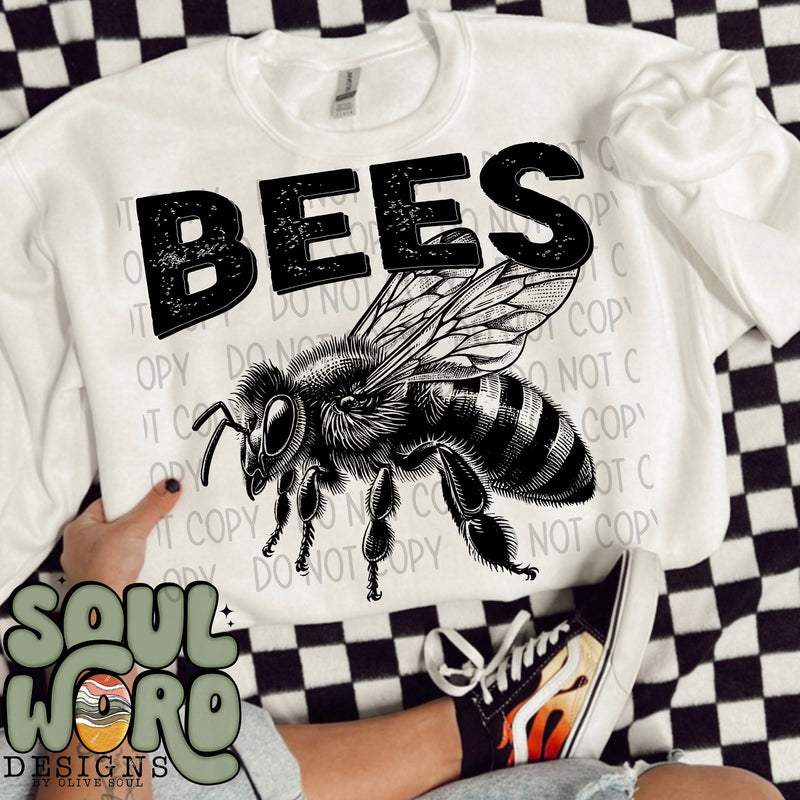 Bees Mascot Black & White - DIGITAL DOWNLOAD