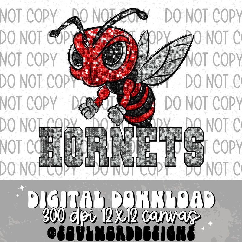 Red Hornets Sequin Mascot - DIGITAL DOWNLOAD