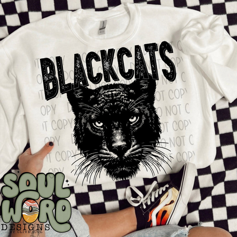 Blackcats (panther) Mascot Black & White - DIGITAL DOWNLOAD