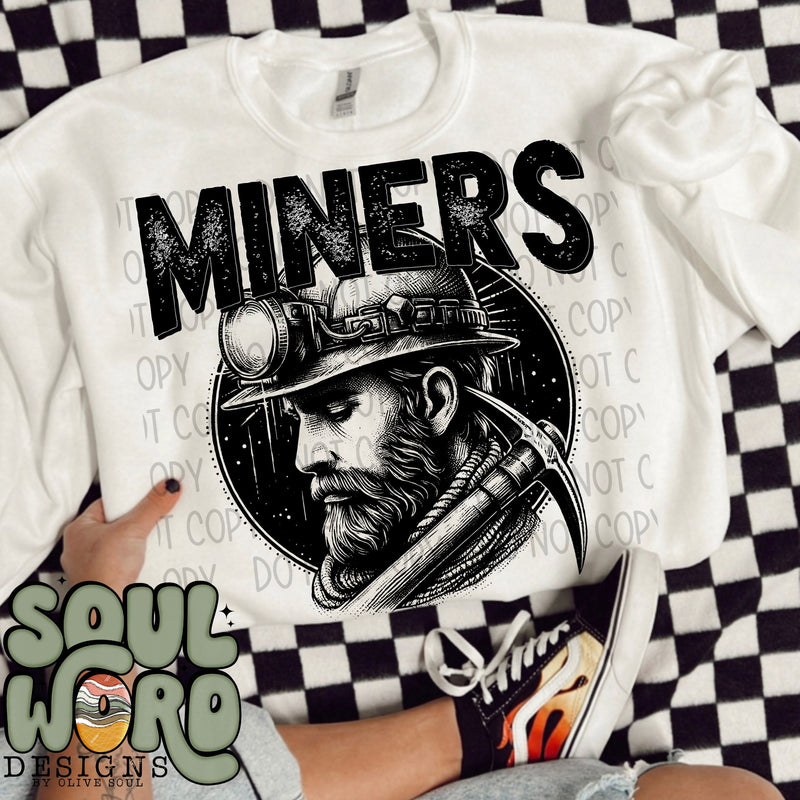 Miners Mascot Black & White - DIGITAL DOWNLOAD