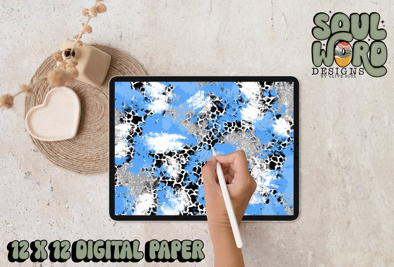 Columbia Blue Silver Spots Mashup-12x12 Digital Paper Design - DIGITAL DOWNLOAD