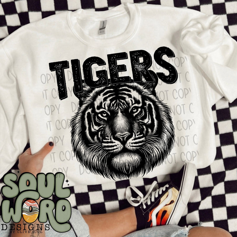 Tigers Mascot Black & White - DIGITAL DOWNLOAD