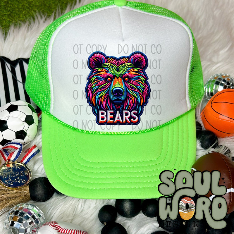Neon Hat Patch Faux Embroidered Bears Mascot - DIGITAL DOWNLOAD