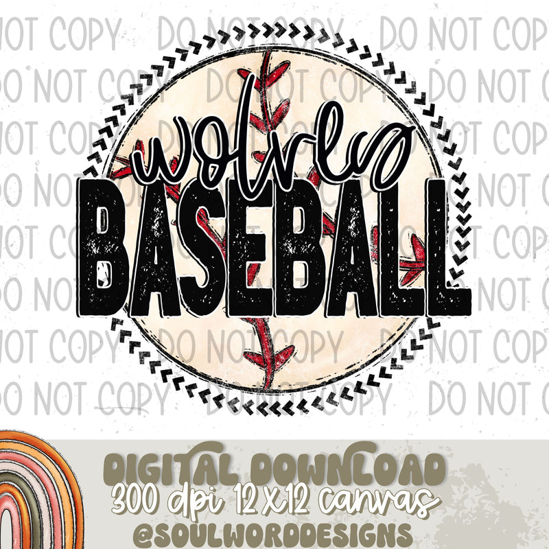 Wolves Baseball Circle Mascot - DIGITAL DOWNLOAD