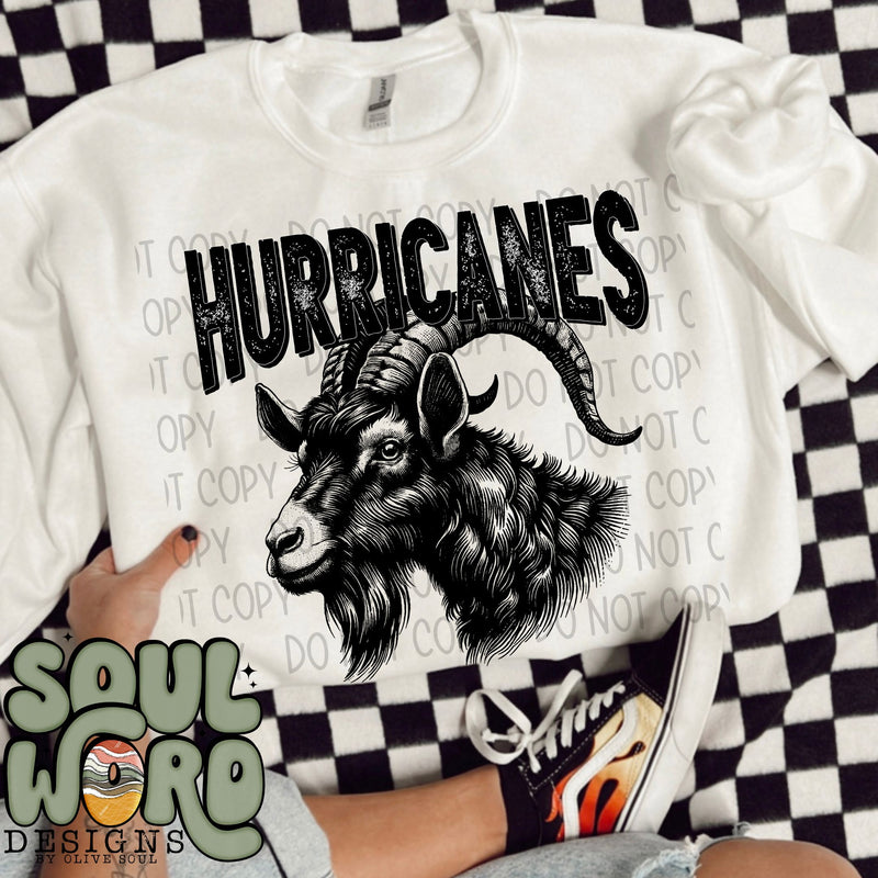 Hurricanes (goat) Mascot Black & White - DIGITAL DOWNLOAD