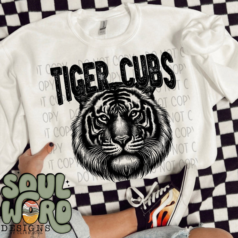 Tiger Cubs Mascot Black & White - DIGITAL DOWNLOAD