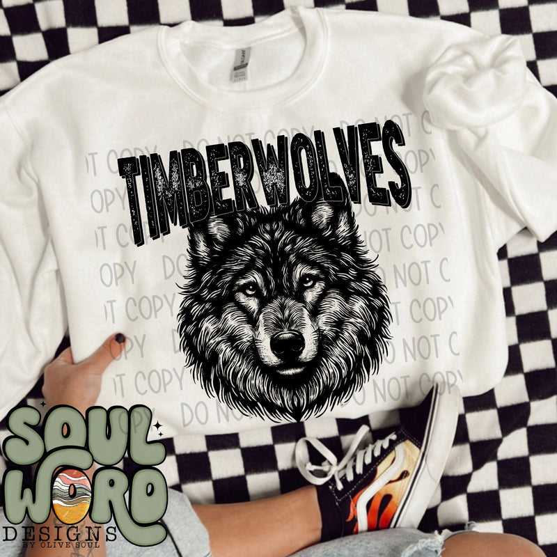 Timberwolves Mascot Black & White - DIGITAL DOWNLOAD