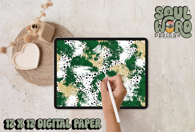 Dark Green Gold Dalmatian Mashup-12x12 Digital Paper Design - DIGITAL DOWNLOAD