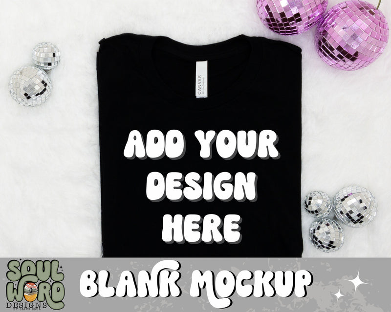 Bella Canvas Black Pink Disco Cherry Folded Flat Lay Mockup - DIGITAL DOWNLOAD