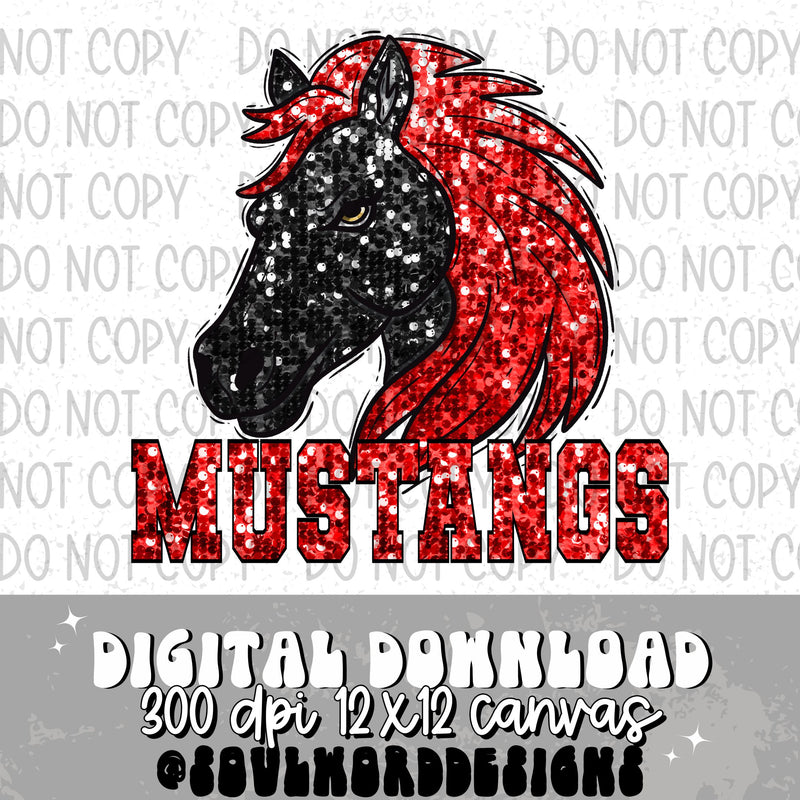 Black Mustangs Sequin Mascot - DIGITAL DOWNLOAD