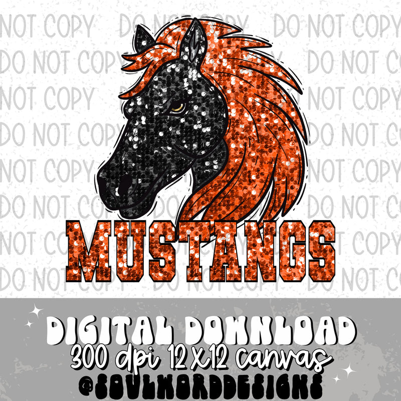 Black Mustangs Sequin Mascot - DIGITAL DOWNLOAD