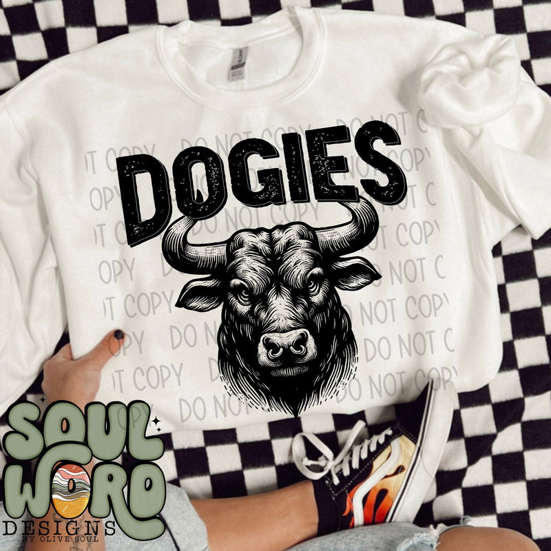 Dogies (bull) Mascot Black & White - DIGITAL DOWNLOAD