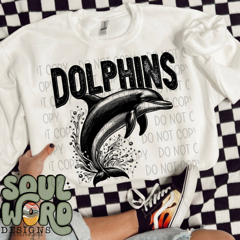 Dolphins Mascot Black & White - DIGITAL DOWNLOAD