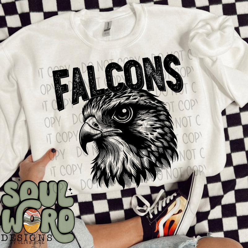 Falcons Mascot Black & White - DIGITAL DOWNLOAD