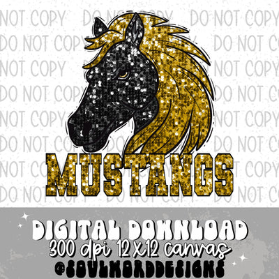 Black Mustangs Sequin Mascot - DIGITAL DOWNLOAD