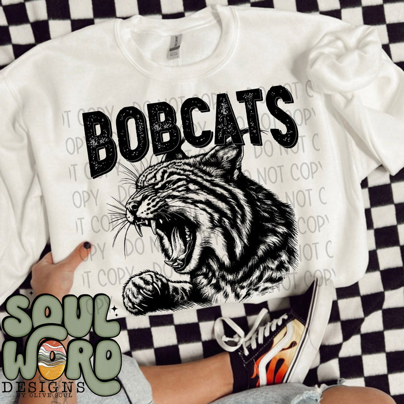 Bobcats Roaring Mascot Black & White - DIGITAL DOWNLOAD