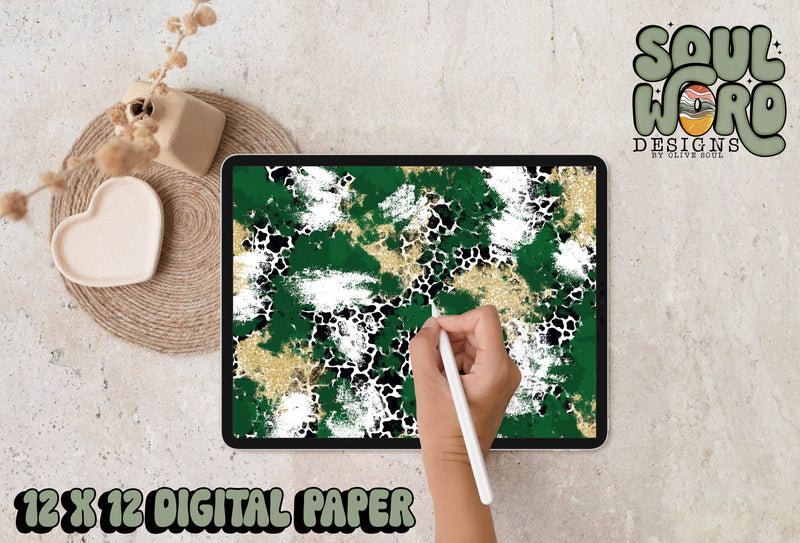 Dark  Green Gold Spots Mashup-12x12 Digital Paper Design - DIGITAL DOWNLOAD