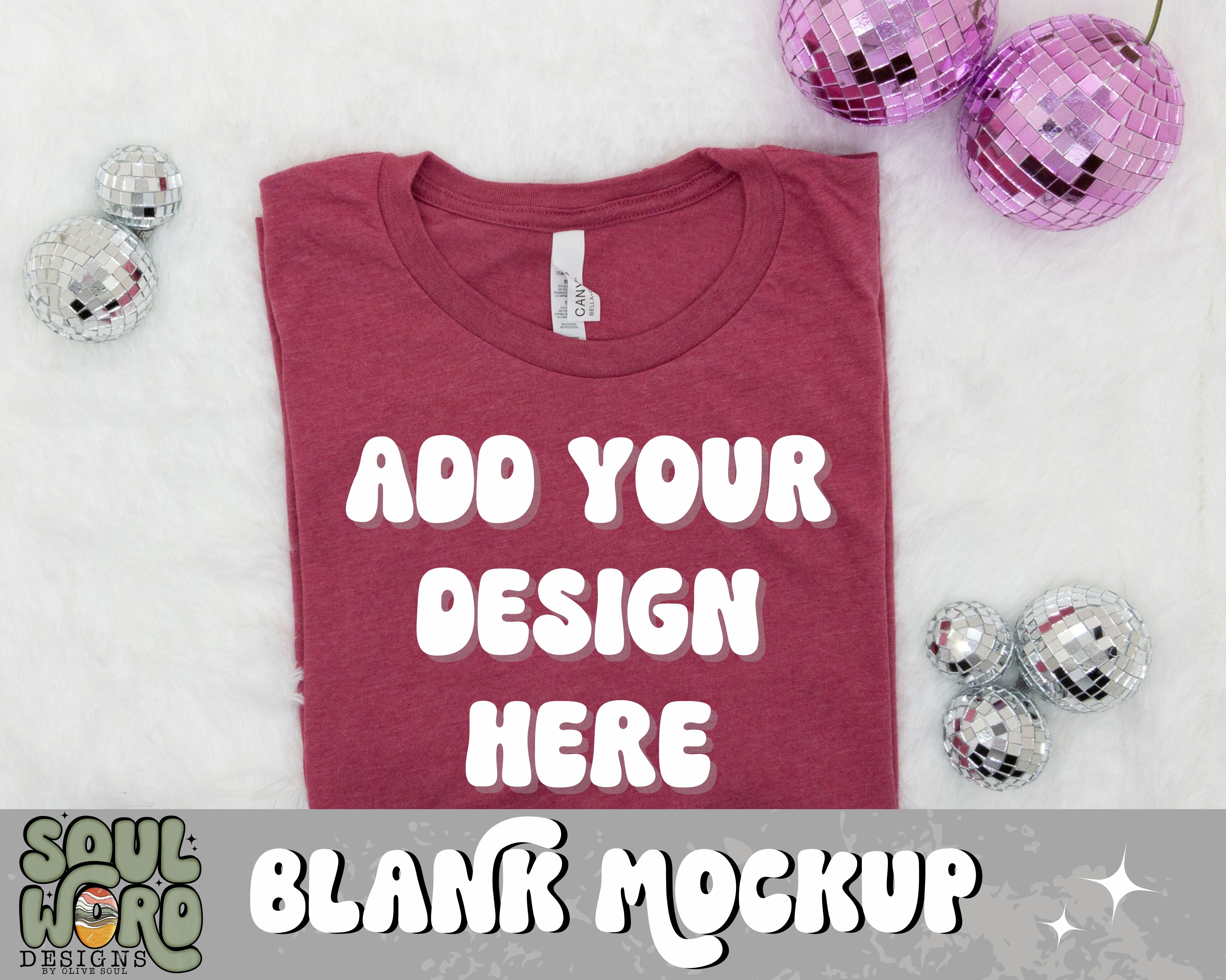 Bella Canvas Heather Raspberry Pink Disco Cherry Folded Flat Lay Mocku ...