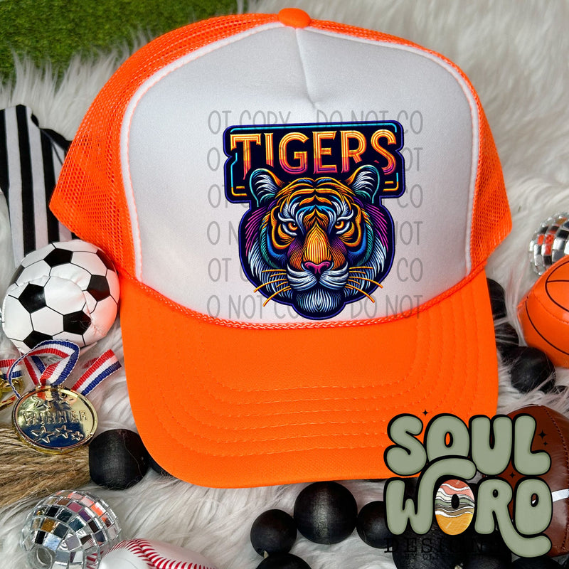 Neon Hat Patch Faux Embroidered Tigers Mascot - DIGITAL DOWNLOAD