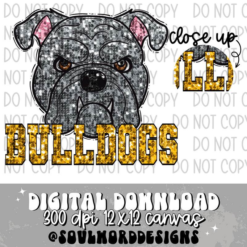 Gray Bulldogs Sequin Mascot - DIGITAL DOWNLOAD