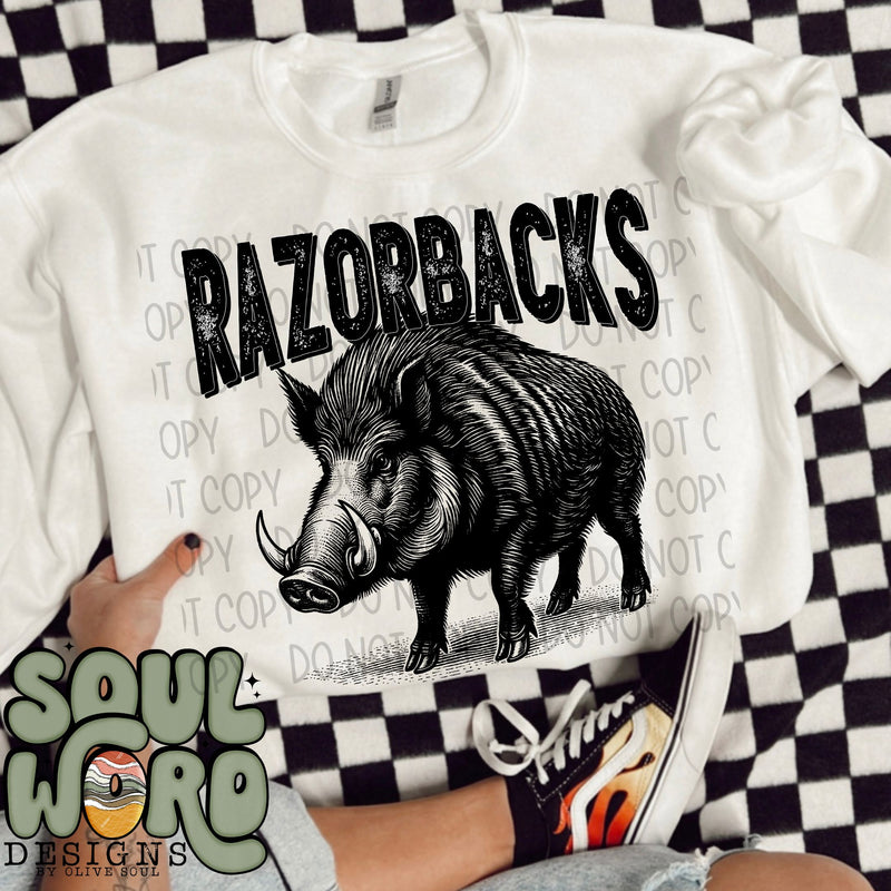 Razorbacks Mascot Black & White - DIGITAL DOWNLOAD