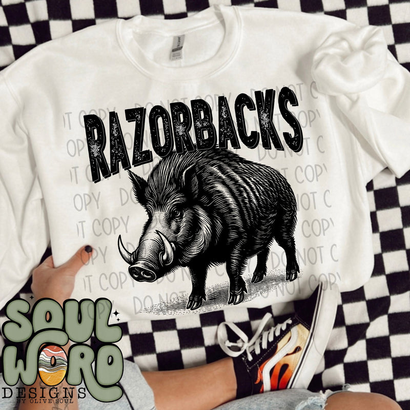 Tiger Striped Razorback Razorbacks Mascot Black & White - DIGITAL DOWNLOAD โ Olive Soul