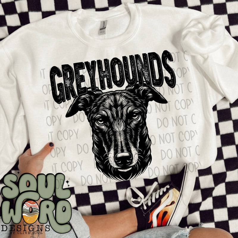 Greyhounds Mascot Black & White - DIGITAL DOWNLOAD