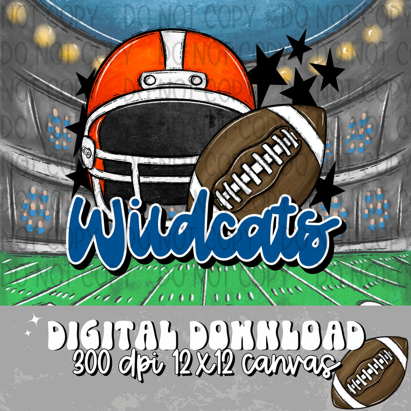 Wildcats Football Helmet Orange Blue - DIGITAL DOWNLOAD