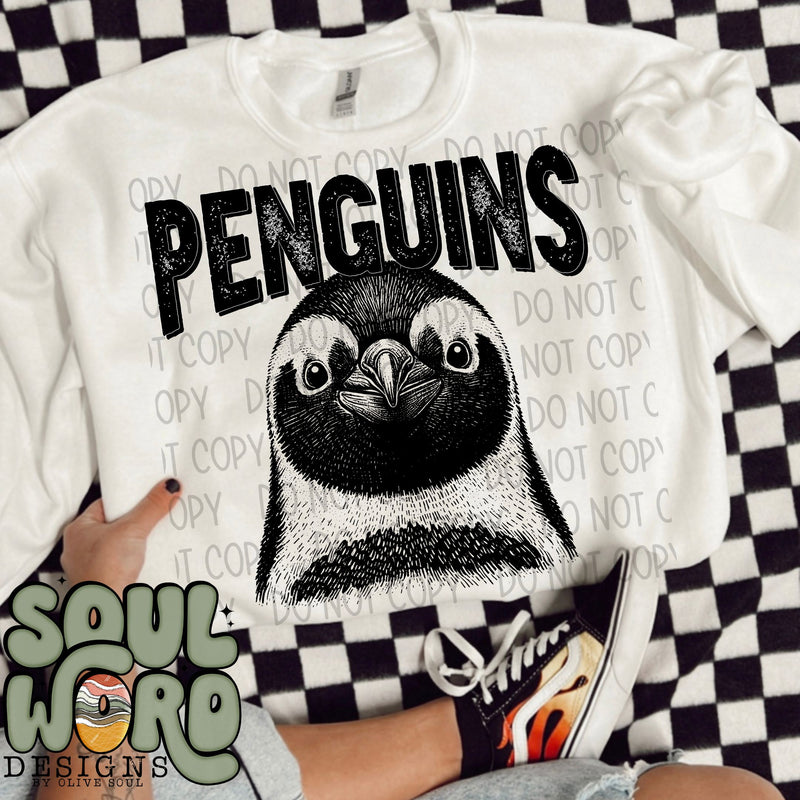 Penguins Mascot Black & White - DIGITAL DOWNLOAD