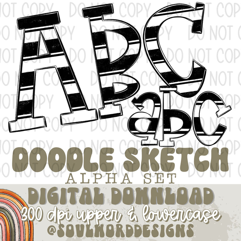 Doodle Sketch Black Stripe Alpha Set - DIGITAL DOWNLOAD