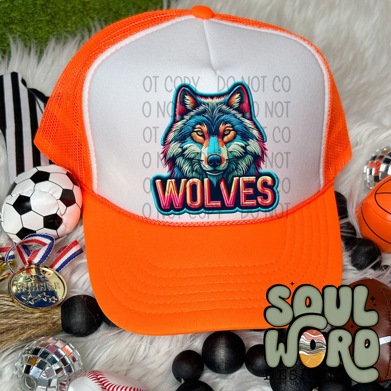 Neon Hat Patch Faux Embroidered Wolves Mascot - DIGITAL DOWNLOAD