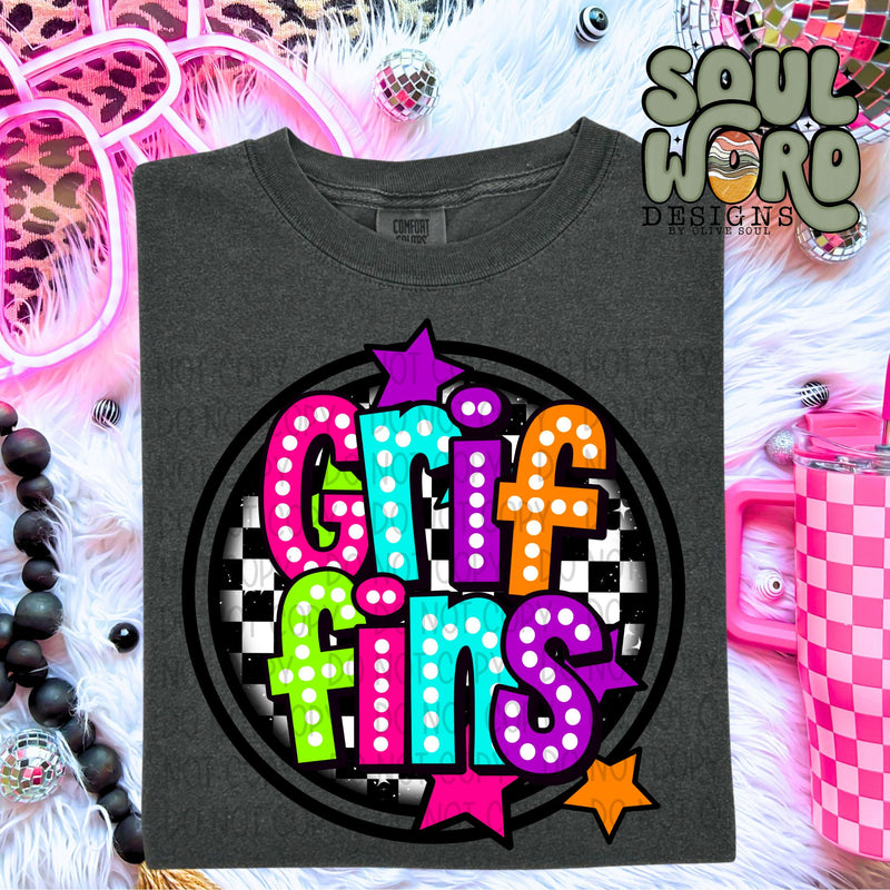 Griffins Neon Marquee Checker Circle Mascot  - DIGITAL DOWNLOAD