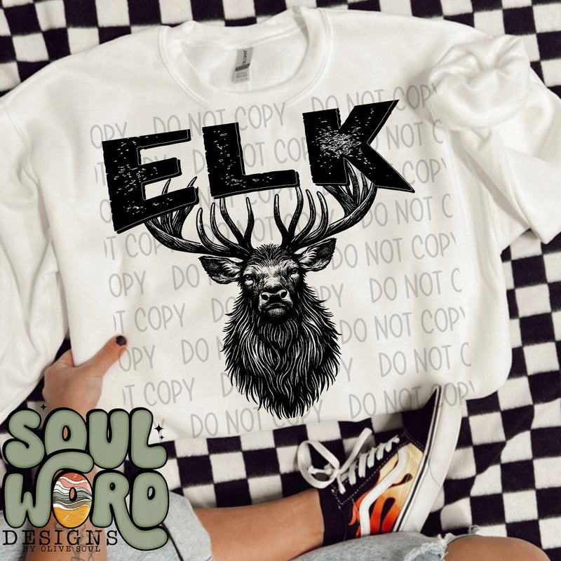 Elk Mascot Black & White - DIGITAL DOWNLOAD