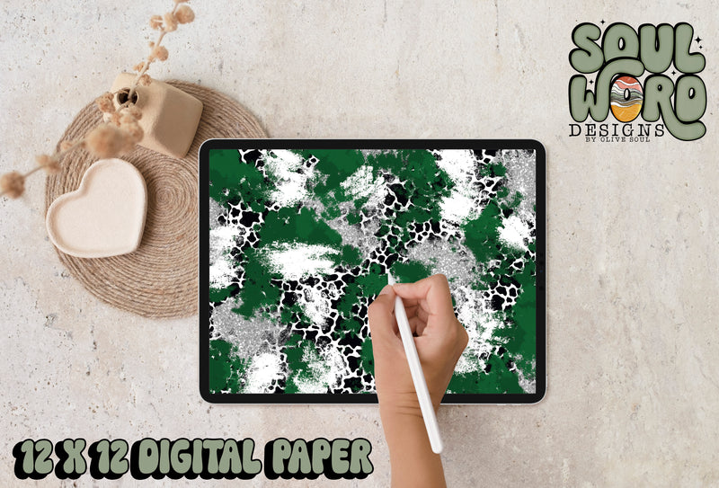 Dark Green Silver Spots Mashup-12x12 Digital Paper Design - DIGITAL DOWNLOAD