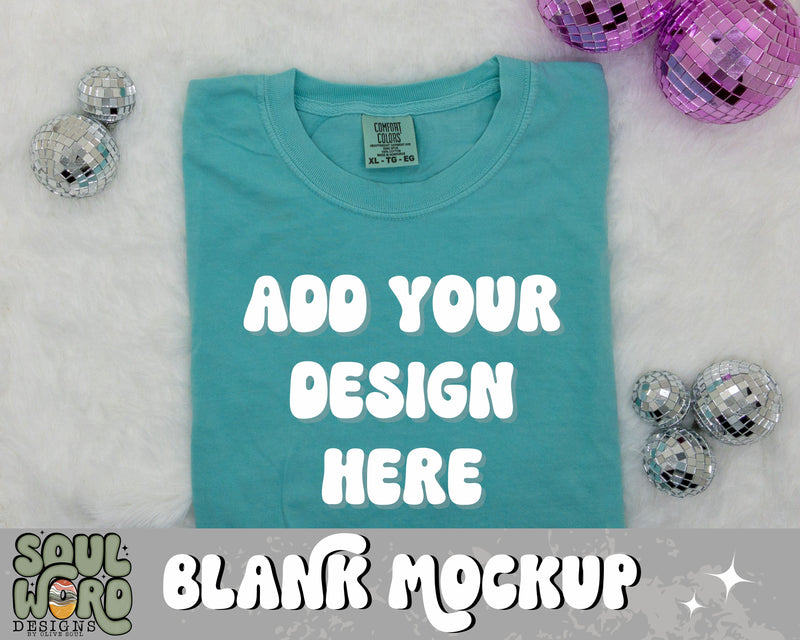 Comfort Colors Seafoam Pink Disco Cherry Folded Flat Lay Mockup - DIGITAL DOWNLOAD