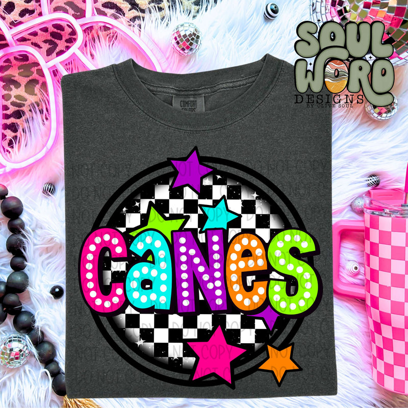 Canes Neon Marquee Checker Circle Mascot  - DIGITAL DOWNLOAD