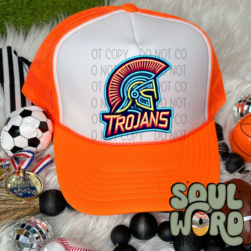 Neon Hat Patch Faux Embroidered Trojans Mascot - DIGITAL DOWNLOAD