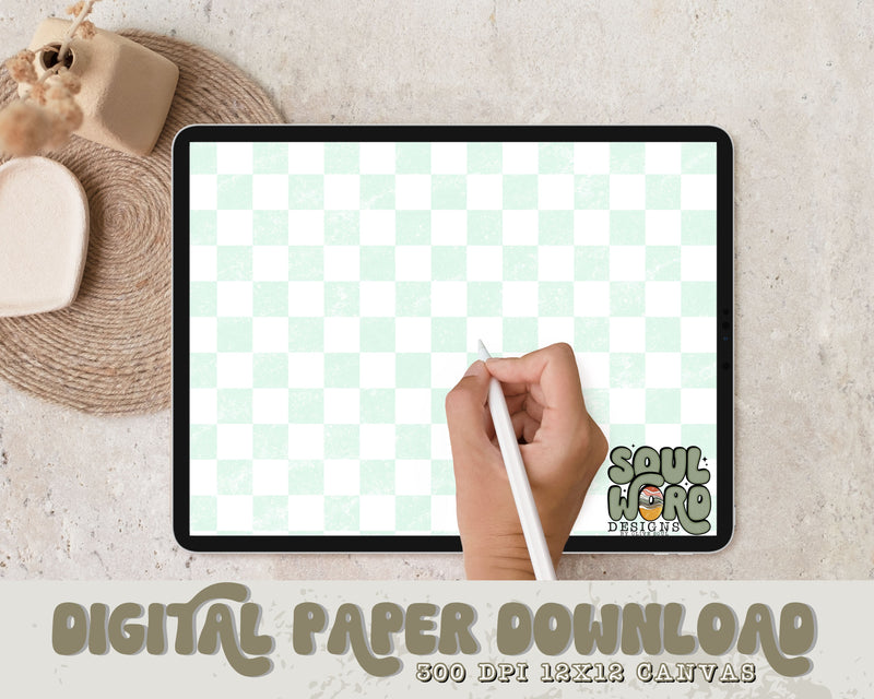 Minty Checker 12x12 Digital Paper Design - DIGITAL DOWNLOAD