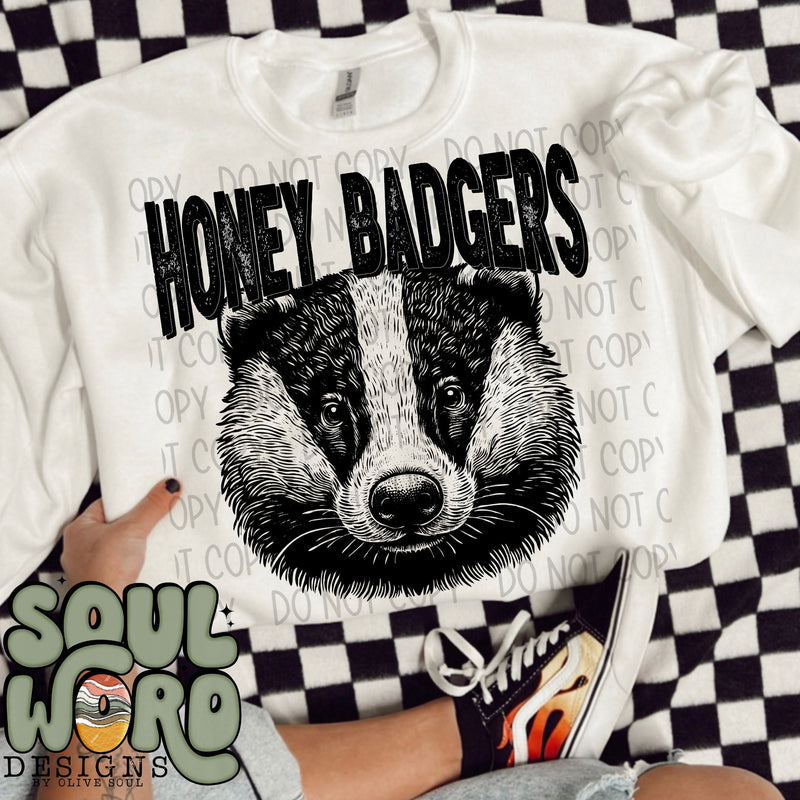 Honey Badgers Mascot Black & White - DIGITAL DOWNLOAD