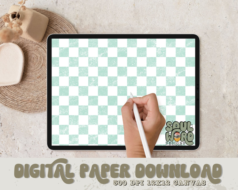 Seafoam Checker 12x12 Digital Paper Design - DIGITAL DOWNLOAD