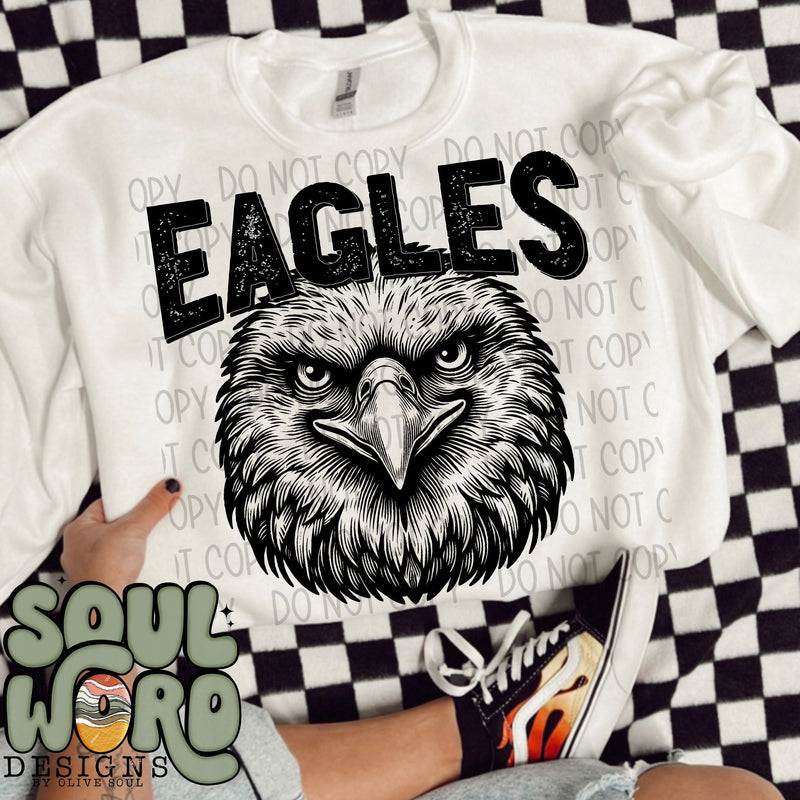 Eagles Smile Mascot Black & White - DIGITAL DOWNLOAD