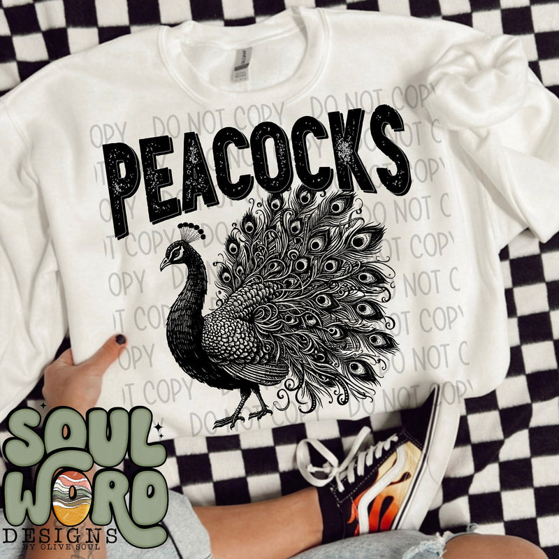Peacocks Mascot Black & White - DIGITAL DOWNLOAD