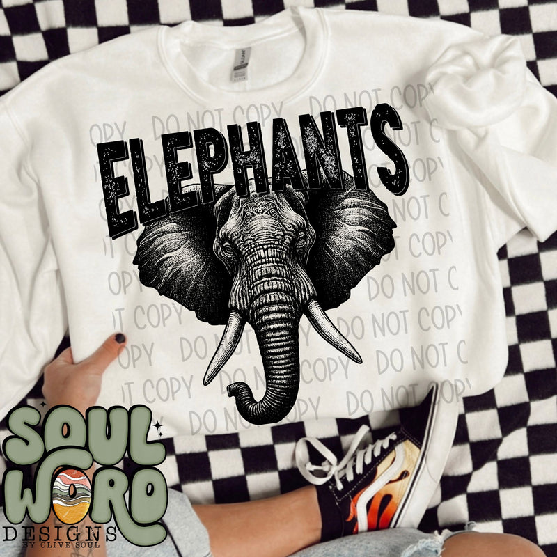 Elephants Mascot Black & White - DIGITAL DOWNLOAD