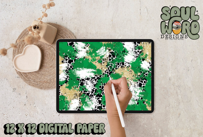 Kelly Green Gold Spots Mashup-12x12 Digital Paper Design - DIGITAL DOWNLOAD